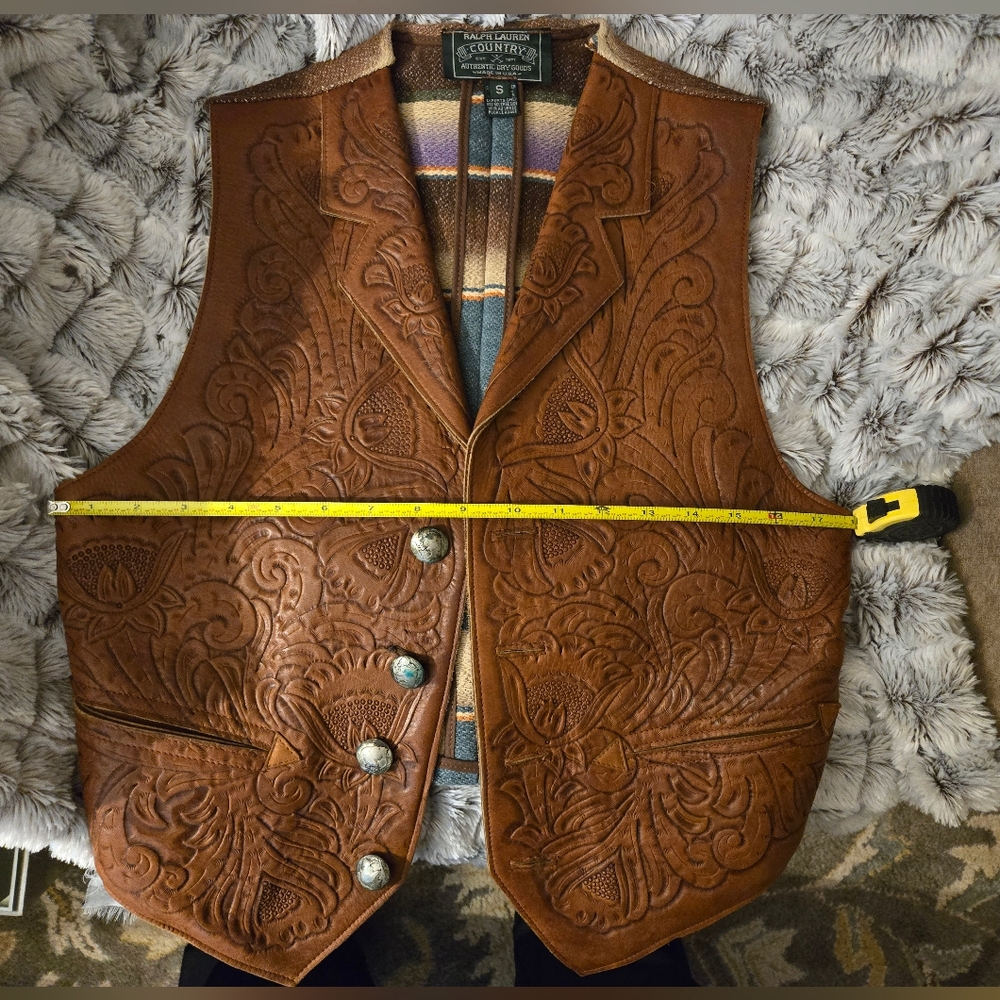 Ralph Lauren Country HAND TOOLED Vintage Congac Vest Ca. Late 80s/mid 90s RARE - Picture 12 of 16
